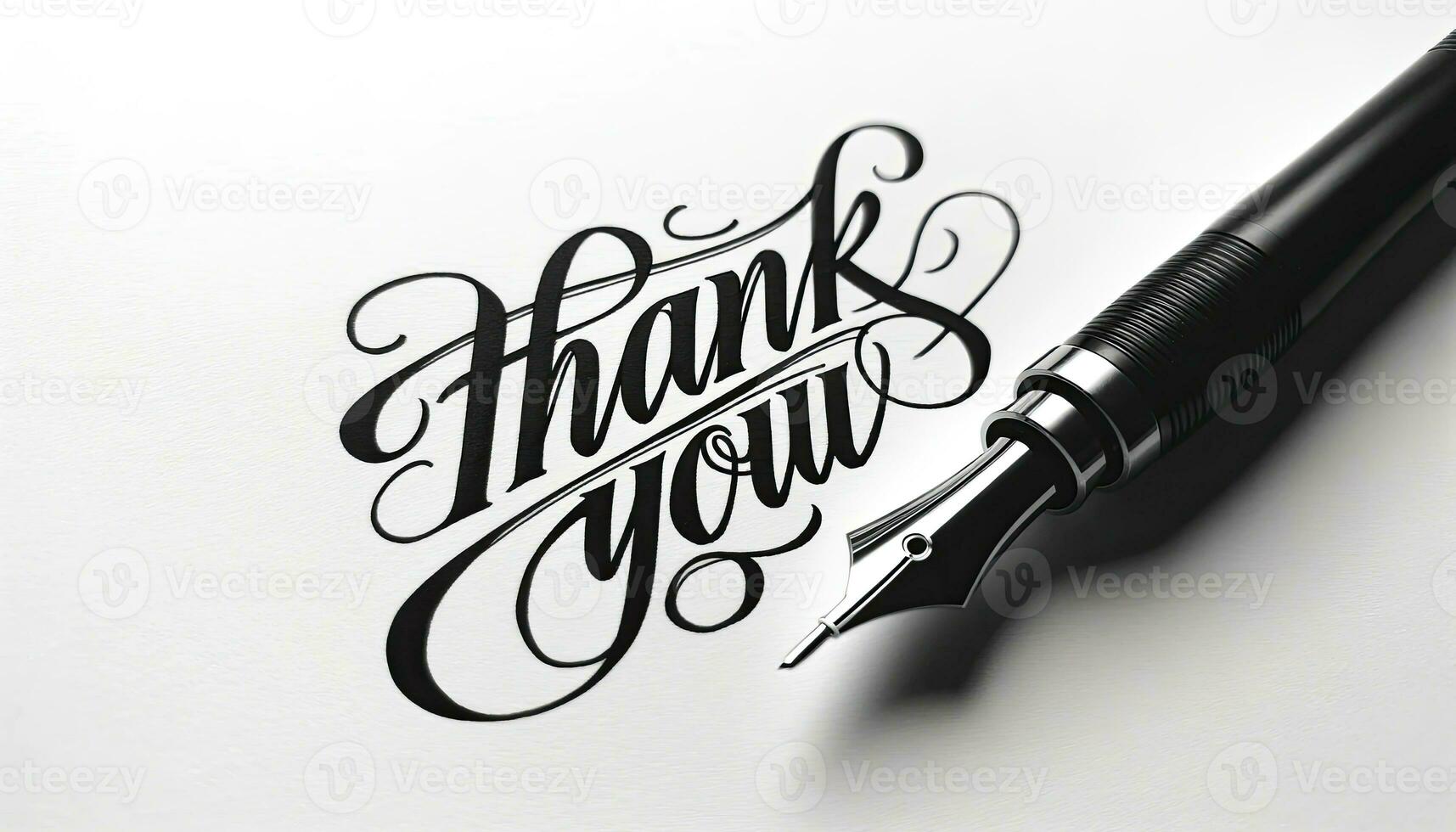 Handwritten words 'Thank You' elegantly scribed with a black ink pen, isolated on a white background. AI Generative photo