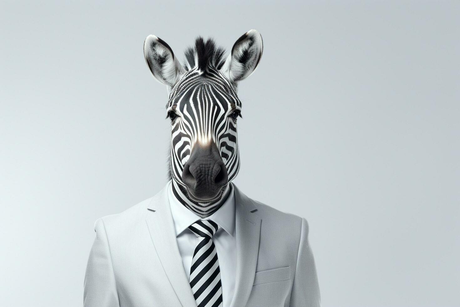 Portrait of a zebra in a suit on a purple background Ai Generated photo