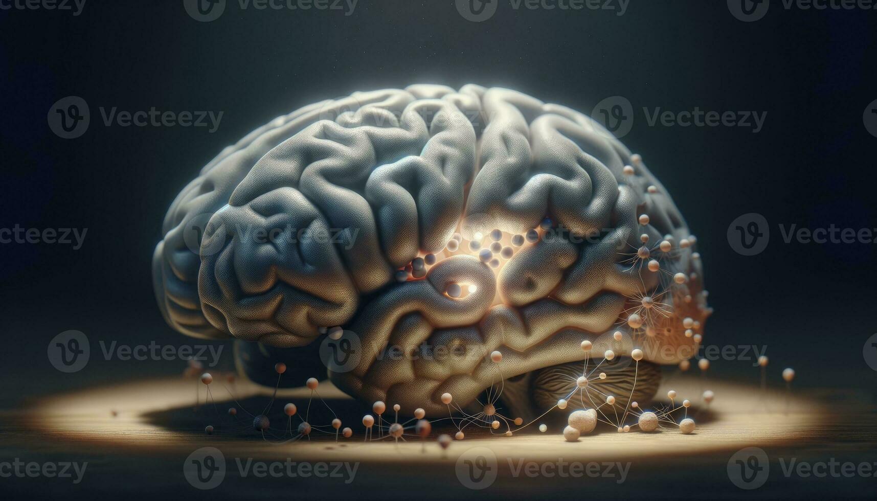 A detailed human brain model highlighting areas affected by depression, with diminished neural connections representing the influence of depression on neural activity. AI Generative photo