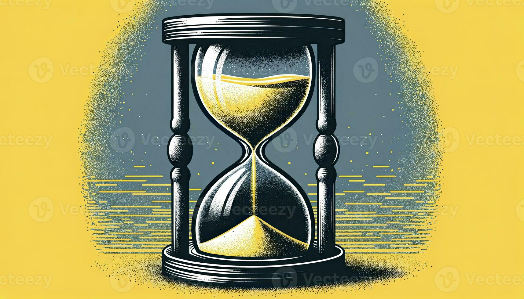An hourglass illustrating the fleeting moments of happiness in bright yellow and the overwhelming weight of depression in deep charcoal gray. AI Generated photo