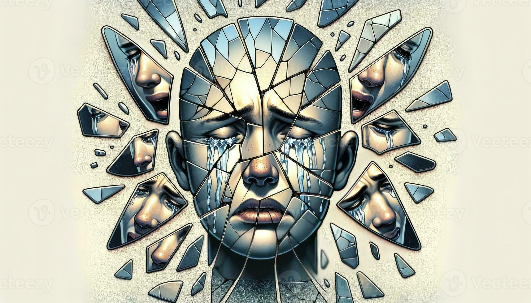 An illustration capturing the complexity and multifaceted nature of depression through a fragmented mirror. AI Generative photo