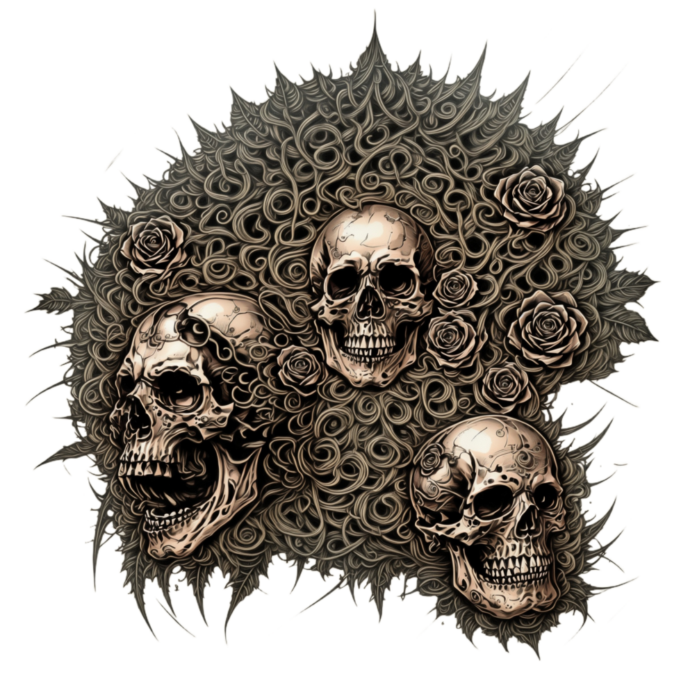 Steampunk skull and rose PNG transparent background Ai Generative