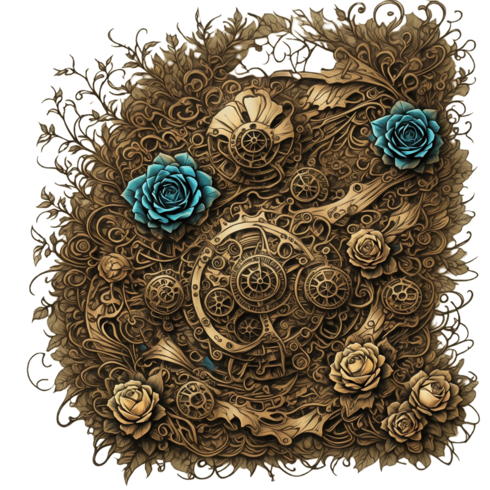 Steampunk skull and rose PNG transparent background Ai Generative