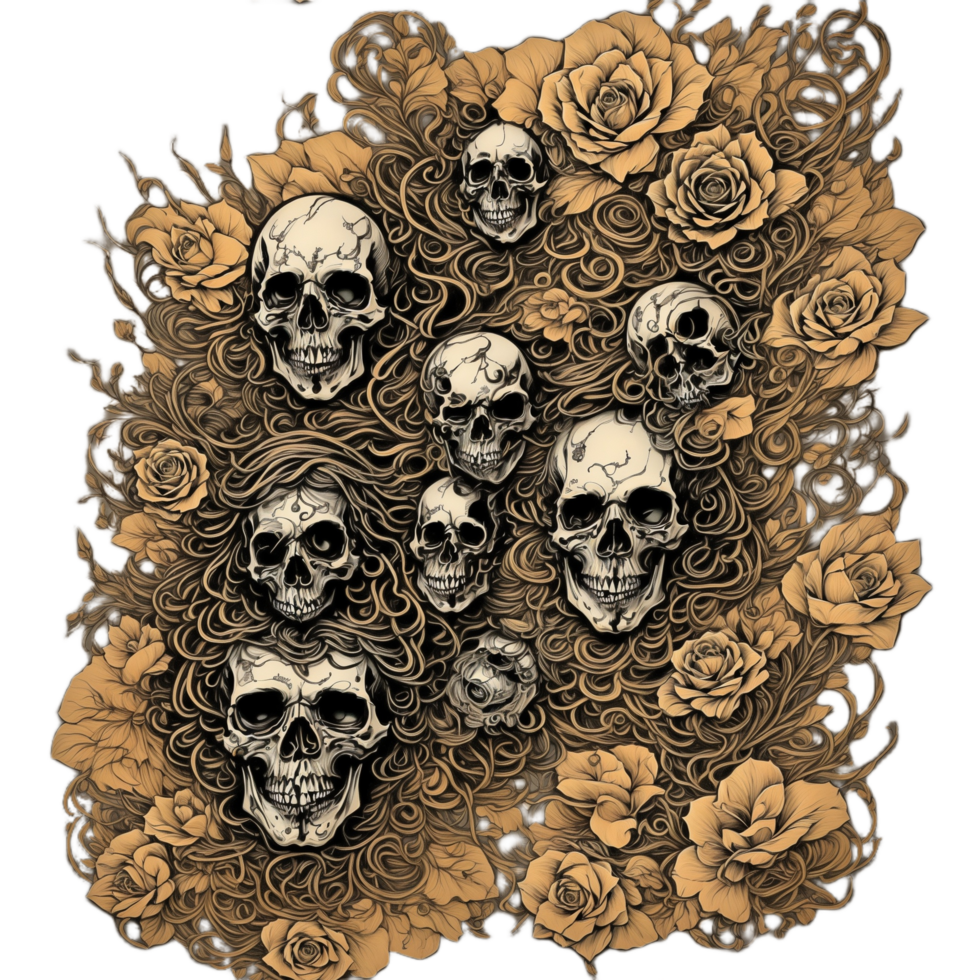 Steampunk skull and rose PNG transparent background Ai Generative