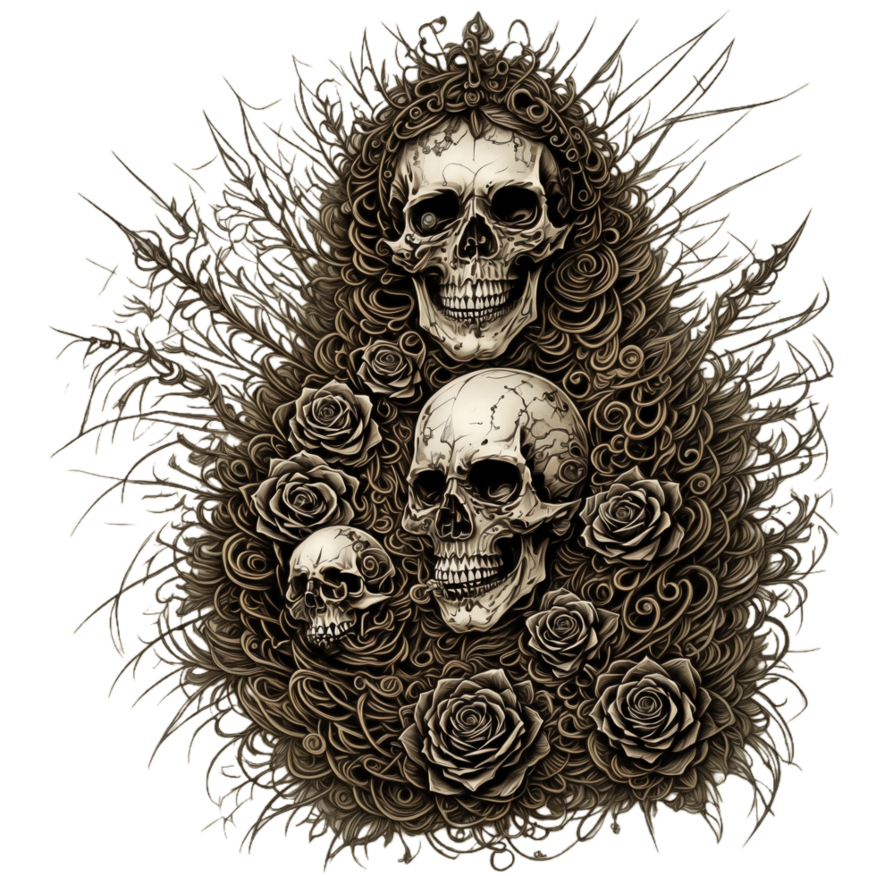 Steampunk skull and rose PNG transparent background Ai Generative