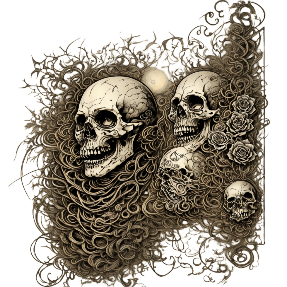 Steampunk skull and rose PNG transparent background Ai Generative