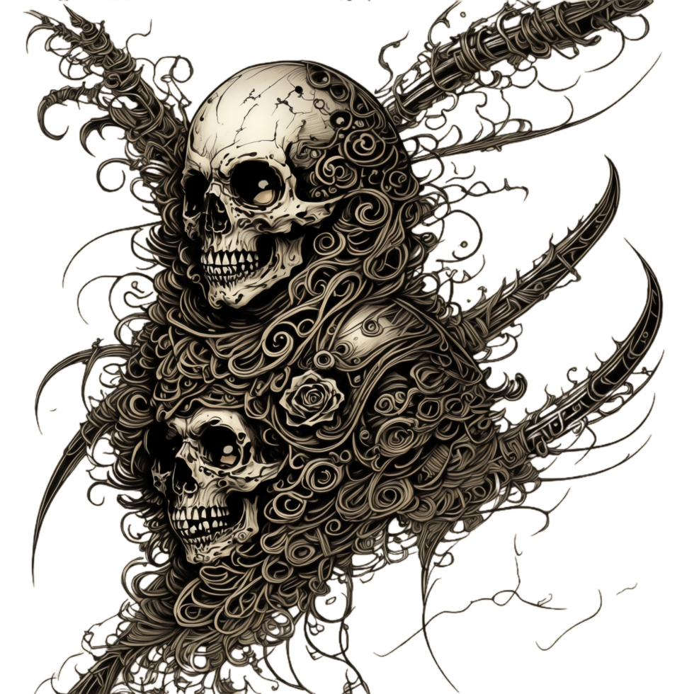 Steampunk skull and rose PNG transparent background Ai Generative