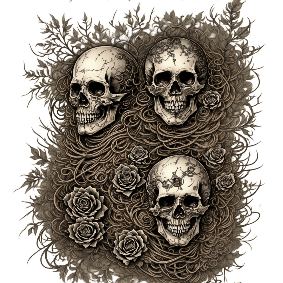 Steampunk skull and rose PNG transparent background Ai Generative