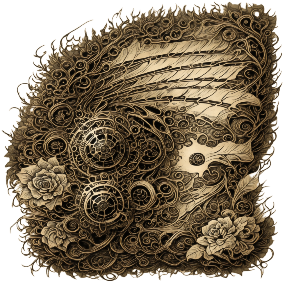 Steampunk skull and rose PNG transparent background Ai Generative