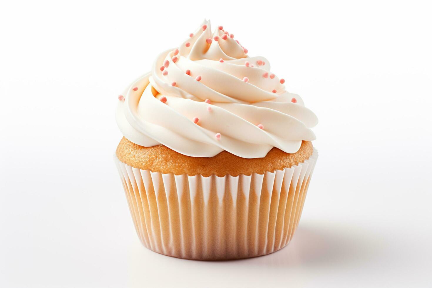 Cupcake with pink sprinkles on white background, close up AI Generated photo
