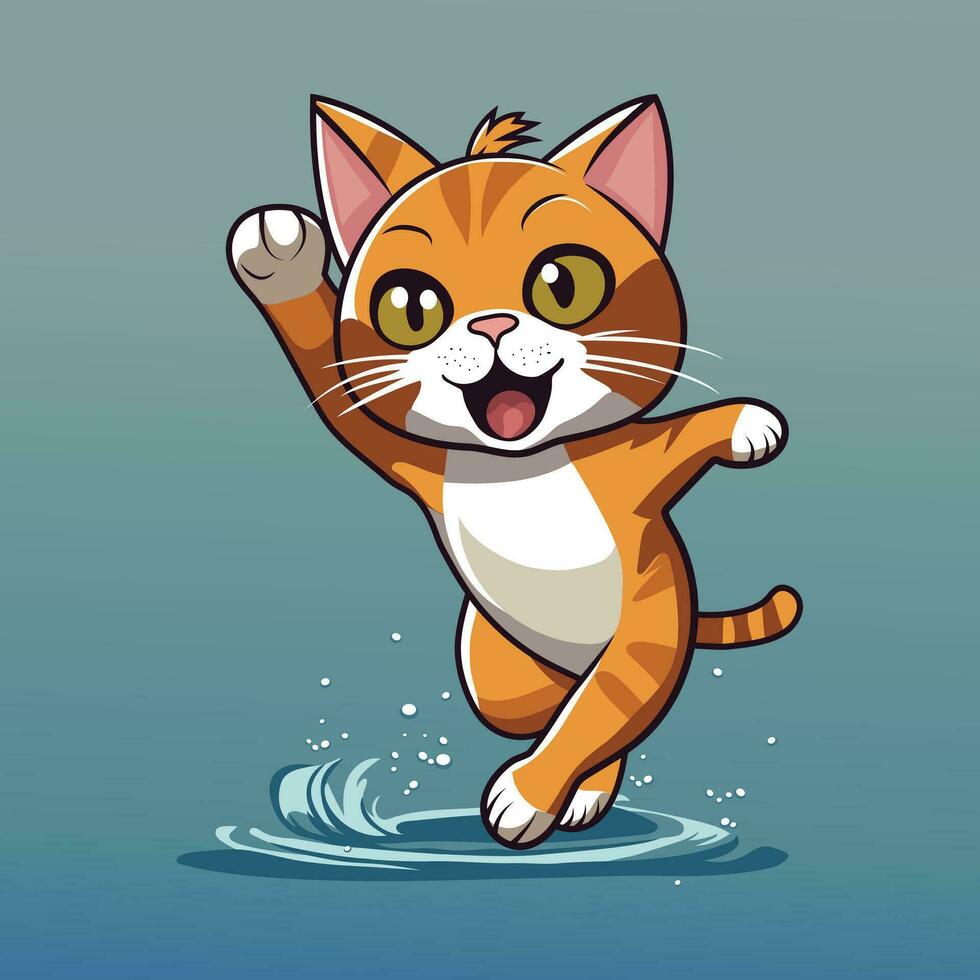 Free Vector Happy Fluffy Cat Ready to catch Fish