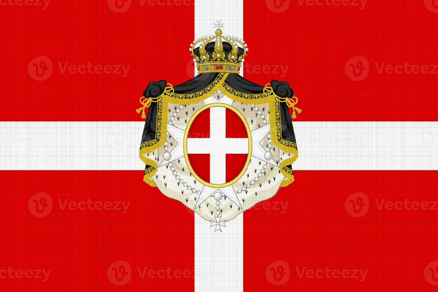 Flag and coat of arms of Sovereign Military Order of Malta on a textured background. Concept collage. photo