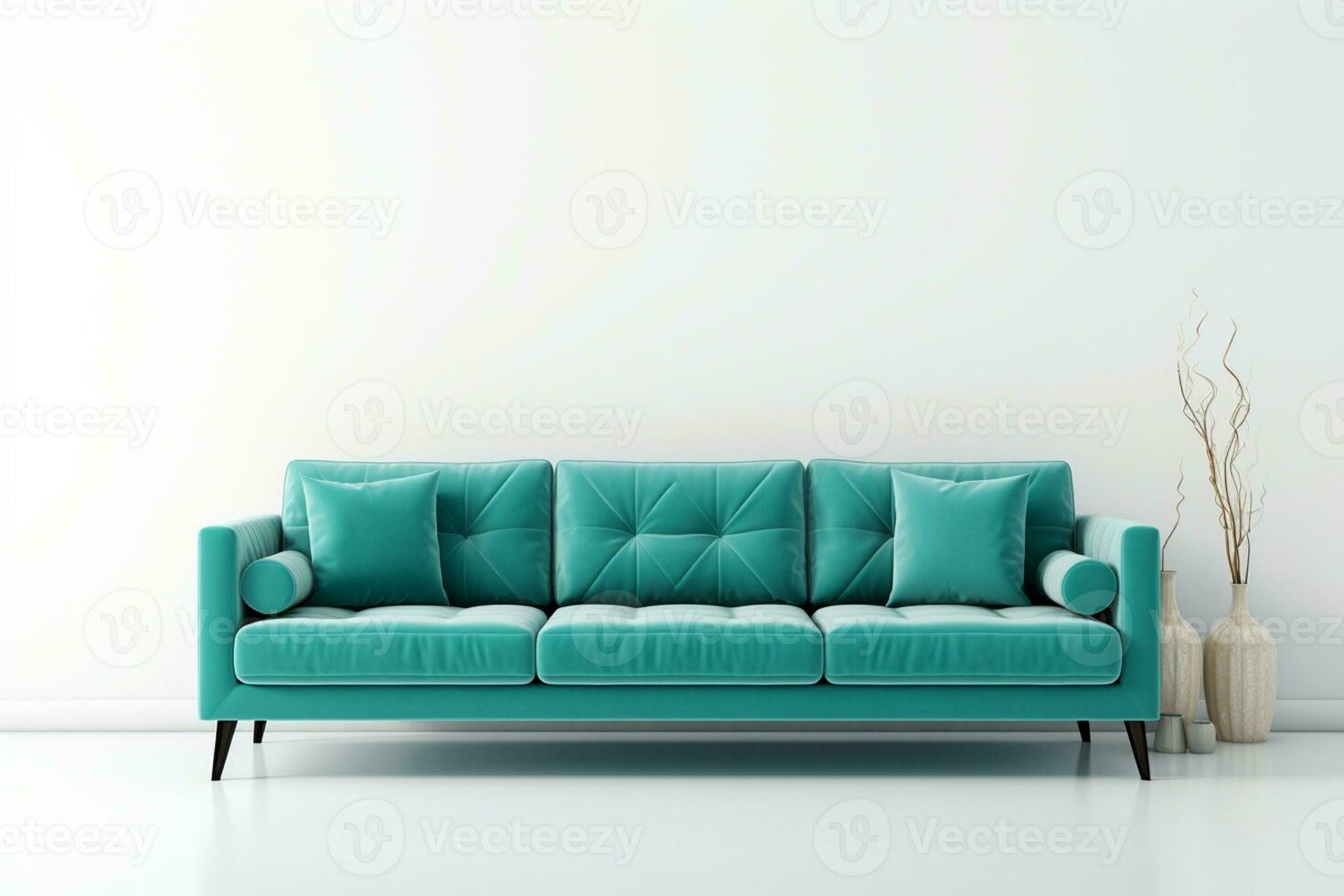 White leather sofa in the white room. 3d rendering mock up Ai Generated photo
