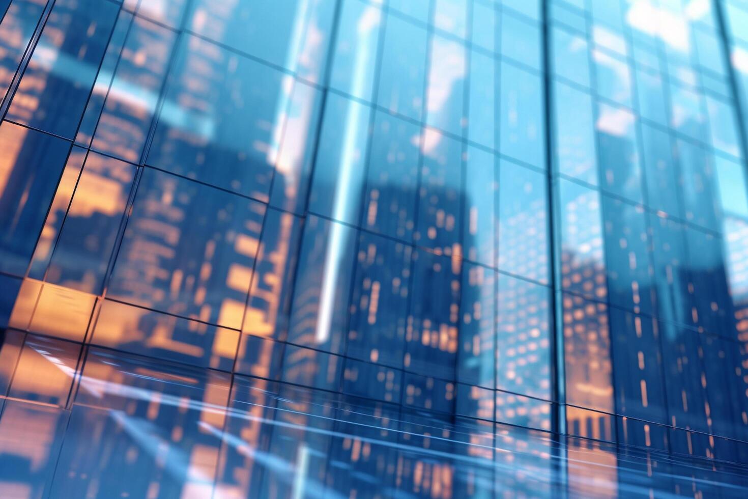 Abstract city background with skyscrapers and reflections. Double exposure. business concept. photo