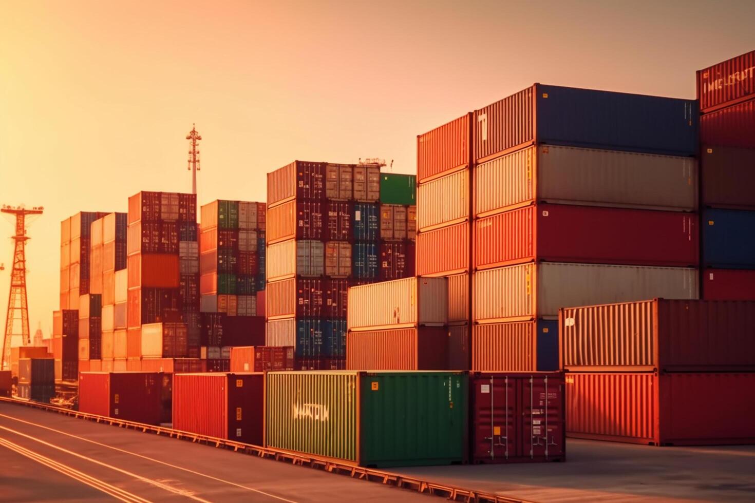Containers in the port at night. 3d rendering image. photo
