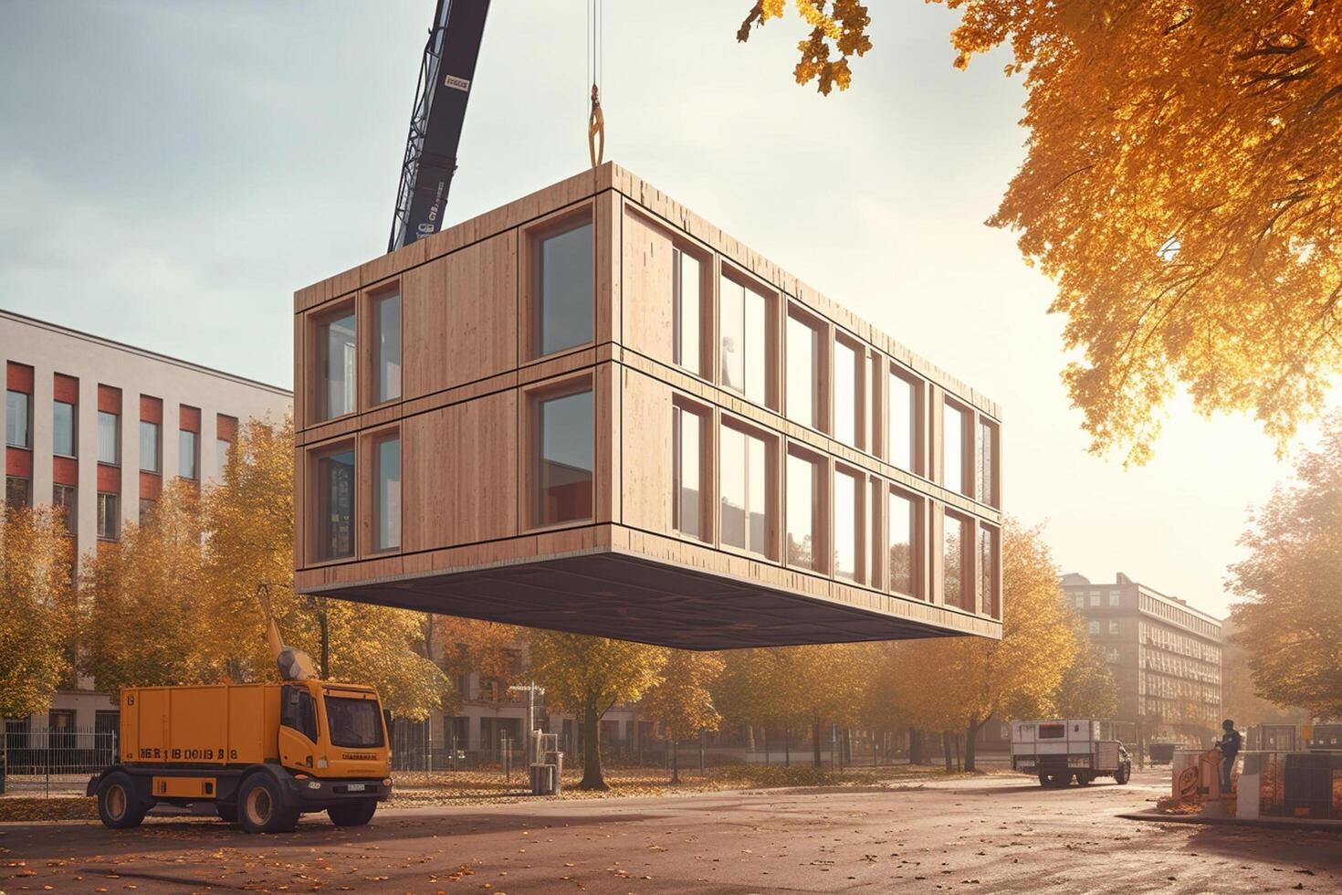 Construction of a modern office building in the city. 3d rendering photo