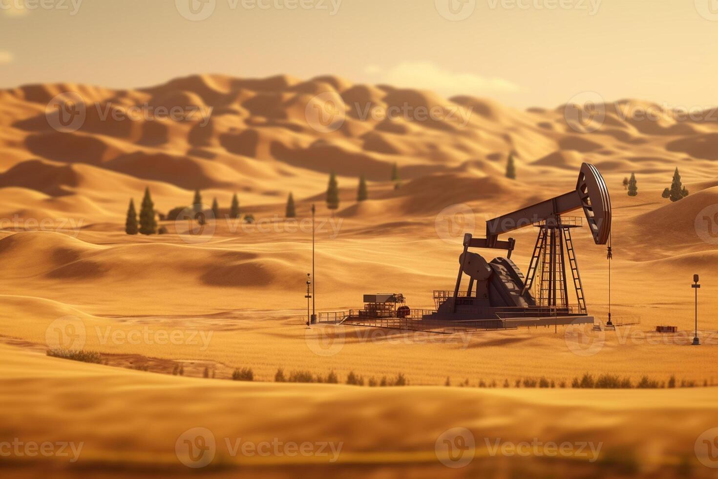 Oil pump in the desert. 3d render. Computer digital drawing. photo