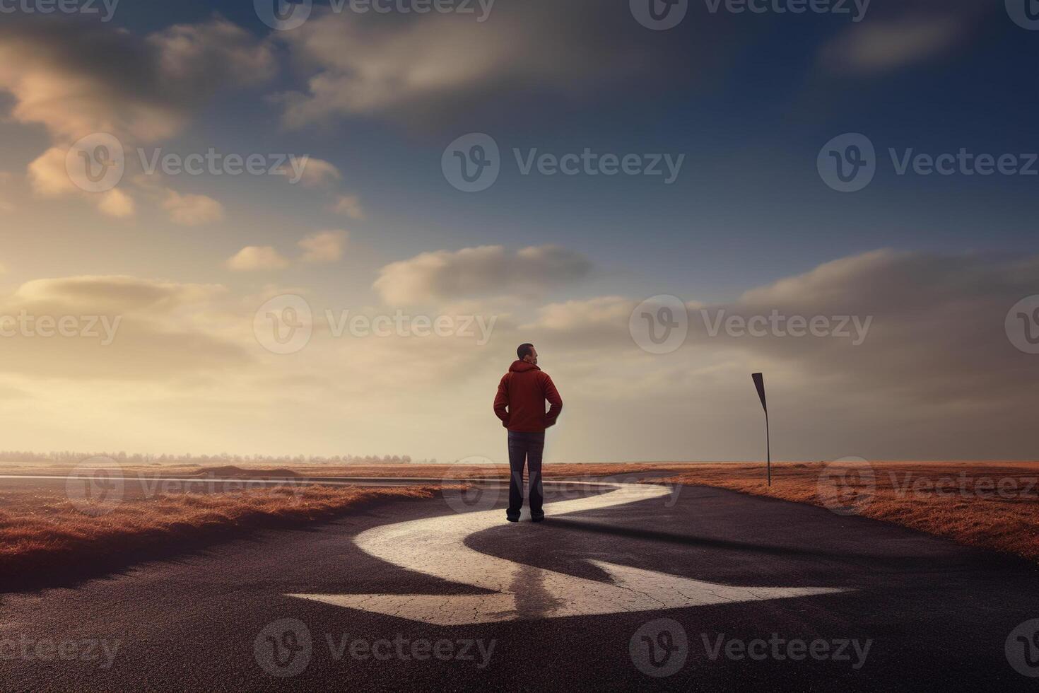 mujer en pie en el la carretera principal, conceptual imagen ai generado foto