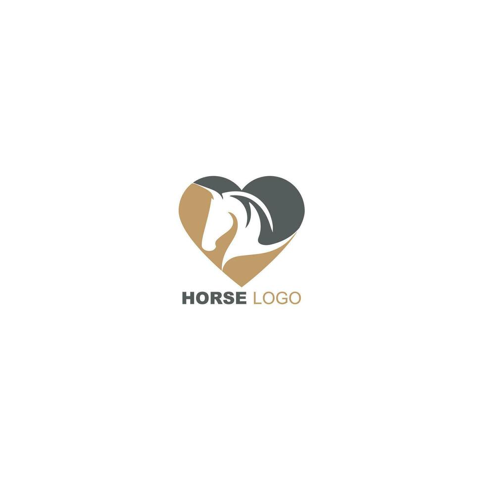 Shape horse love logo and heart symbol horse logo vector