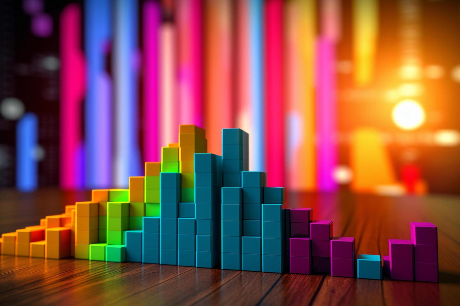 financial graph on table with colorful light background, business and finance concept photo
