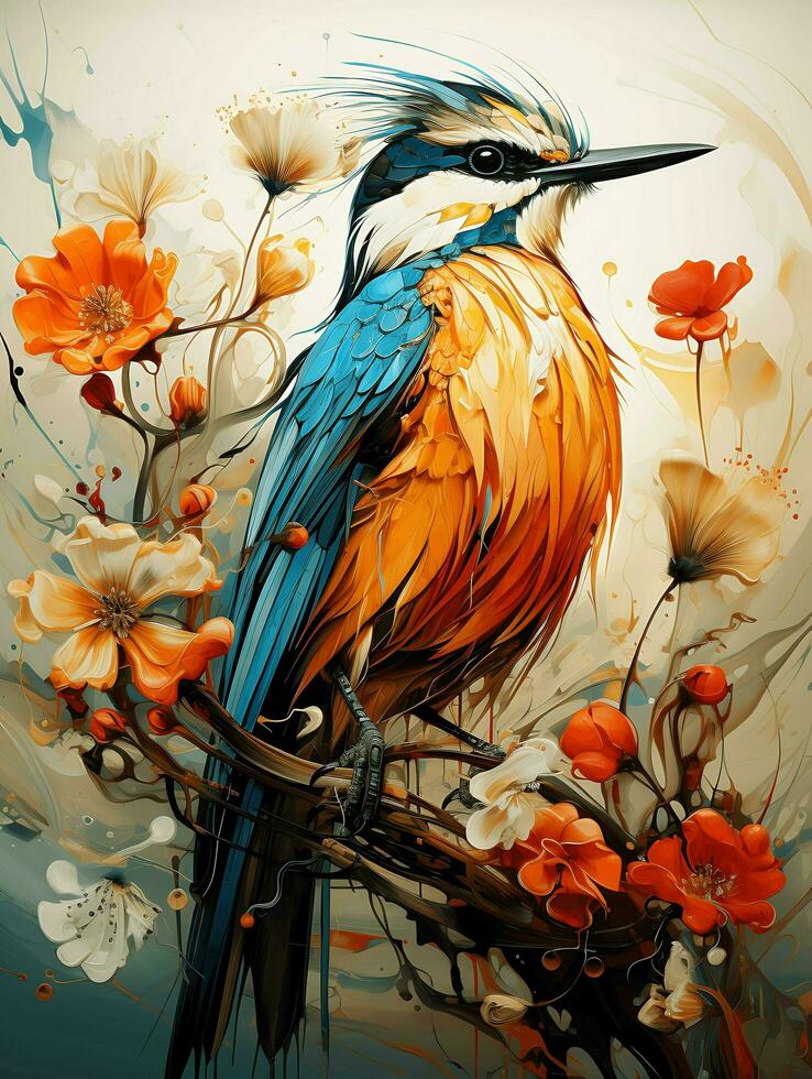 a bird and flower painting ai generative photo