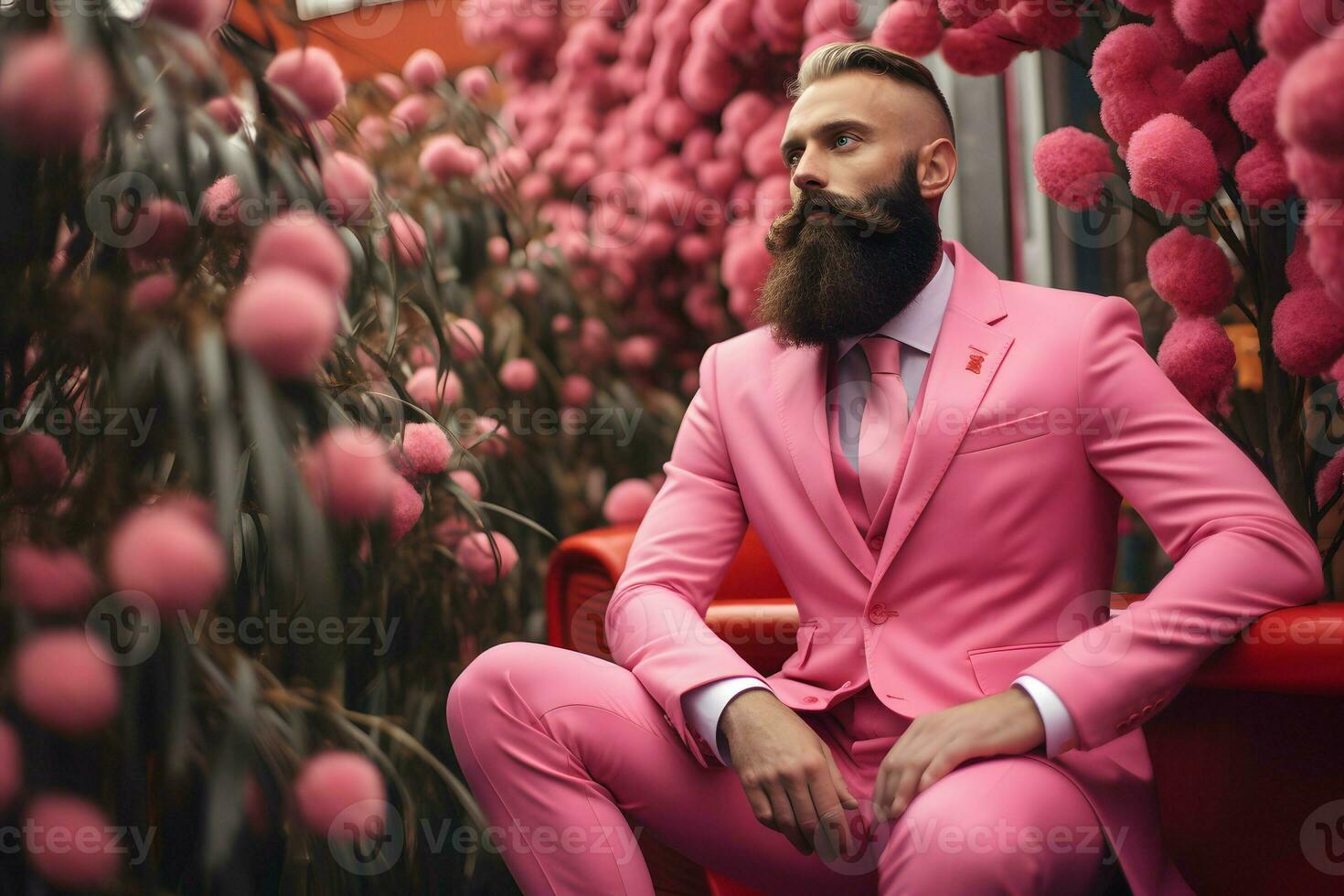a man wear pink suit in pink world AI Generative photo