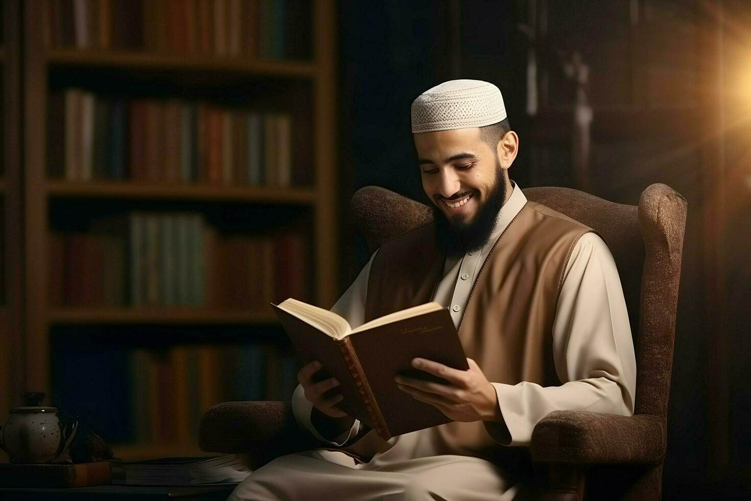 muslim man read a book ai generative photo