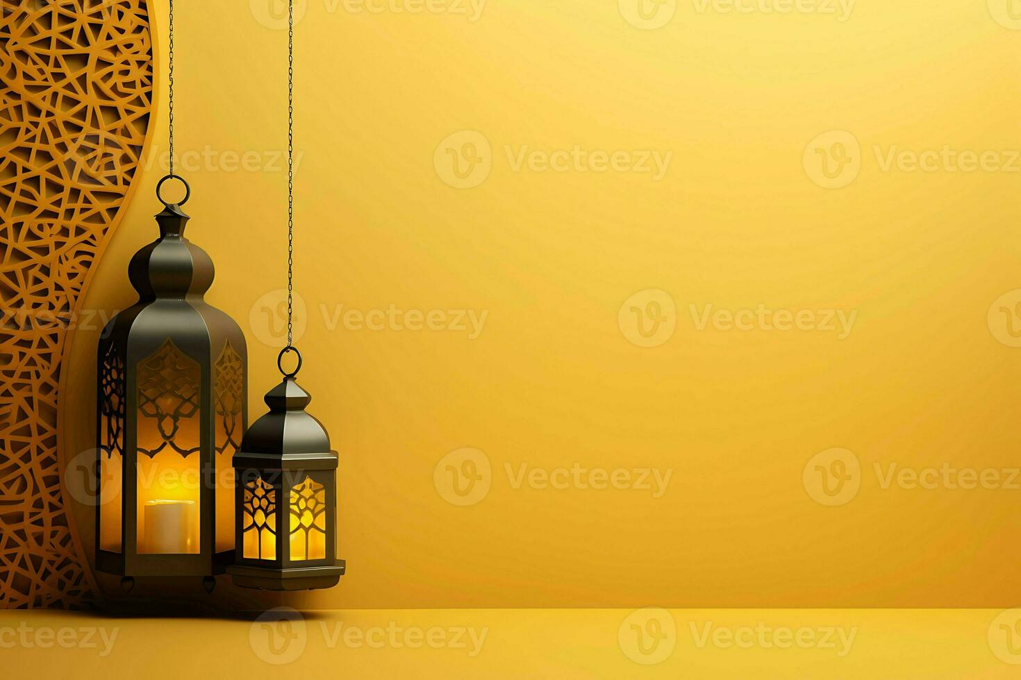 flat islamic background with lantern ai generative photo