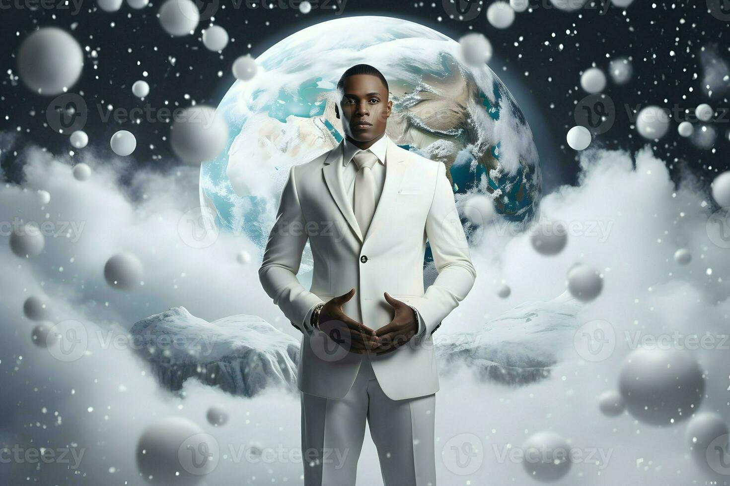 black man in white suit AI Generative photo