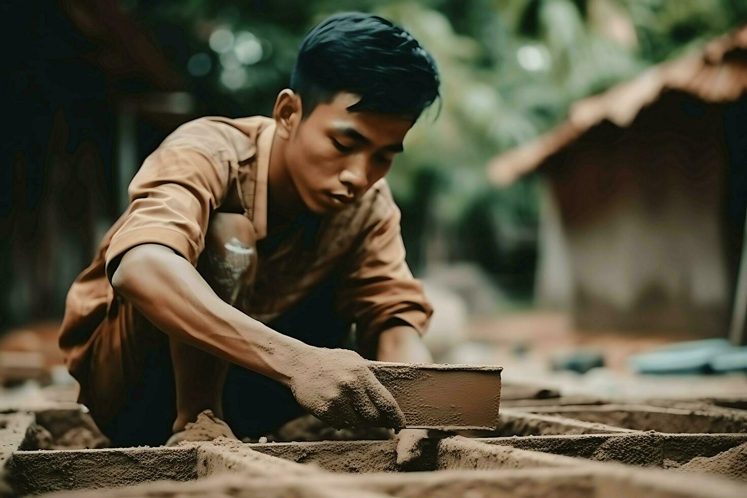 indonesian man and hard work ai generative photo