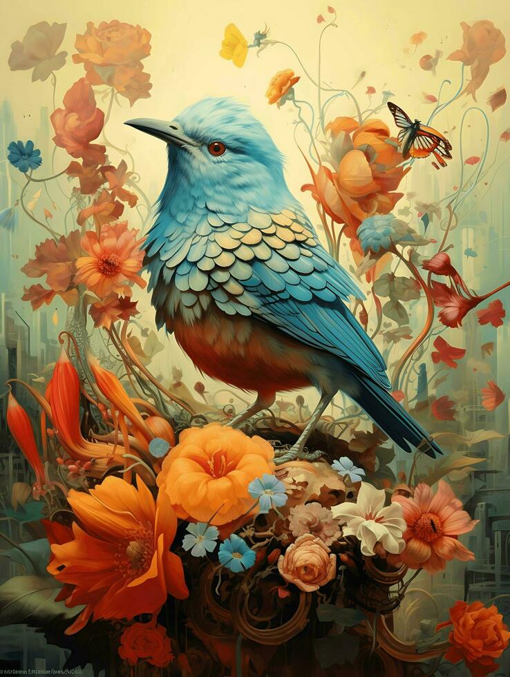 a bird and flower painting ai generative photo