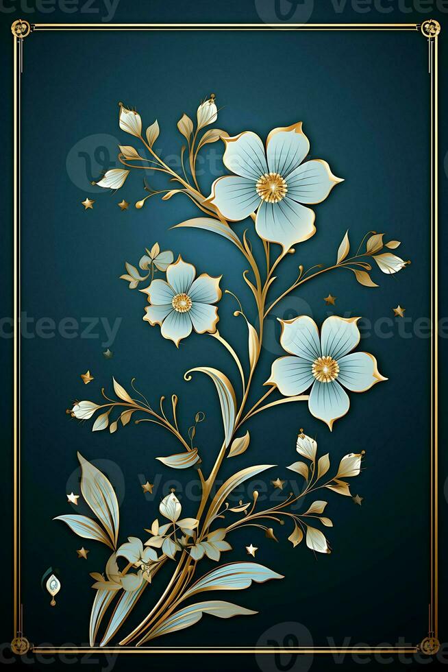 blue flat background with islamic ornament ai generative photo