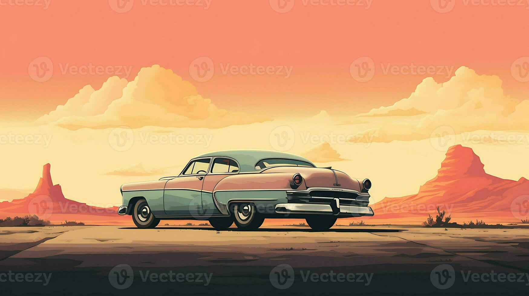 a vintage car on road ai generative photo