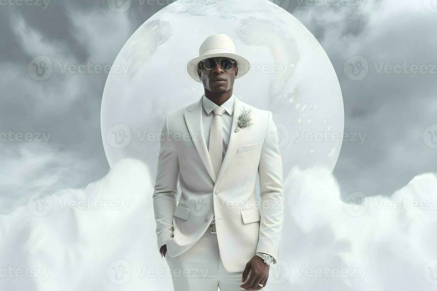 black man in white suit AI Generative photo