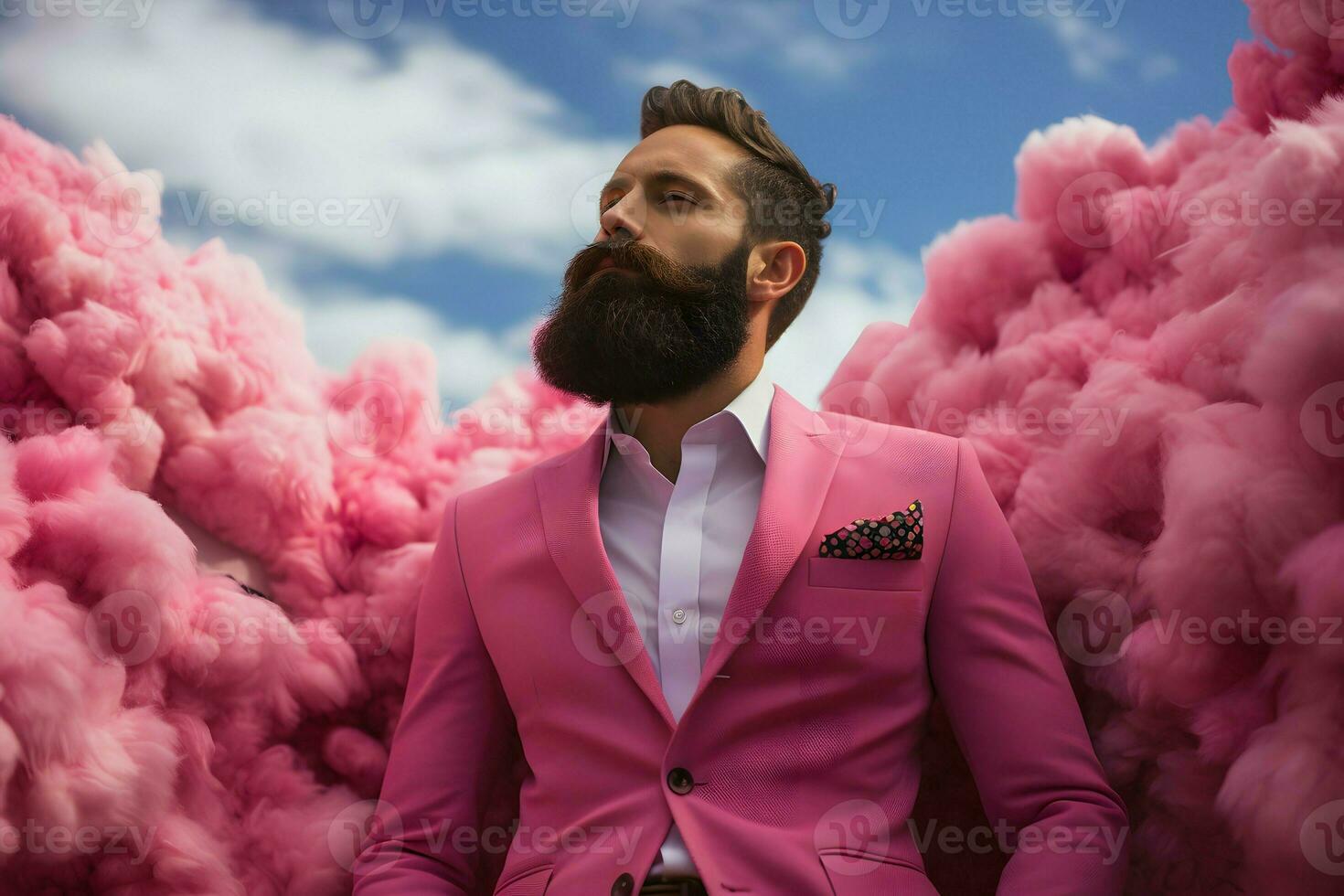 a man wear pink suit in pink world AI Generative photo