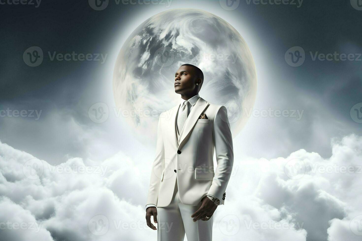black man in white suit AI Generative photo