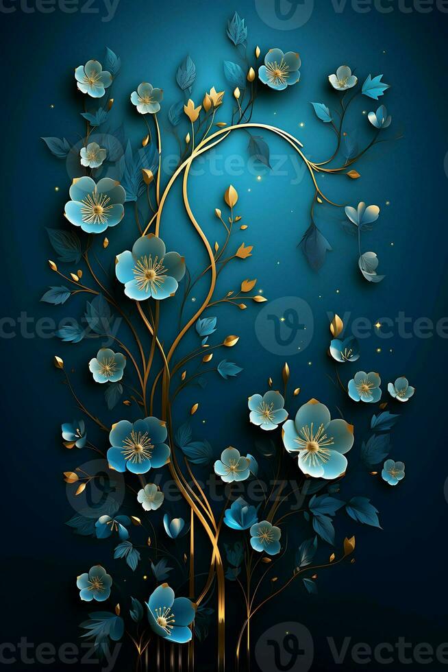 blue flat background with islamic ornament ai generative photo