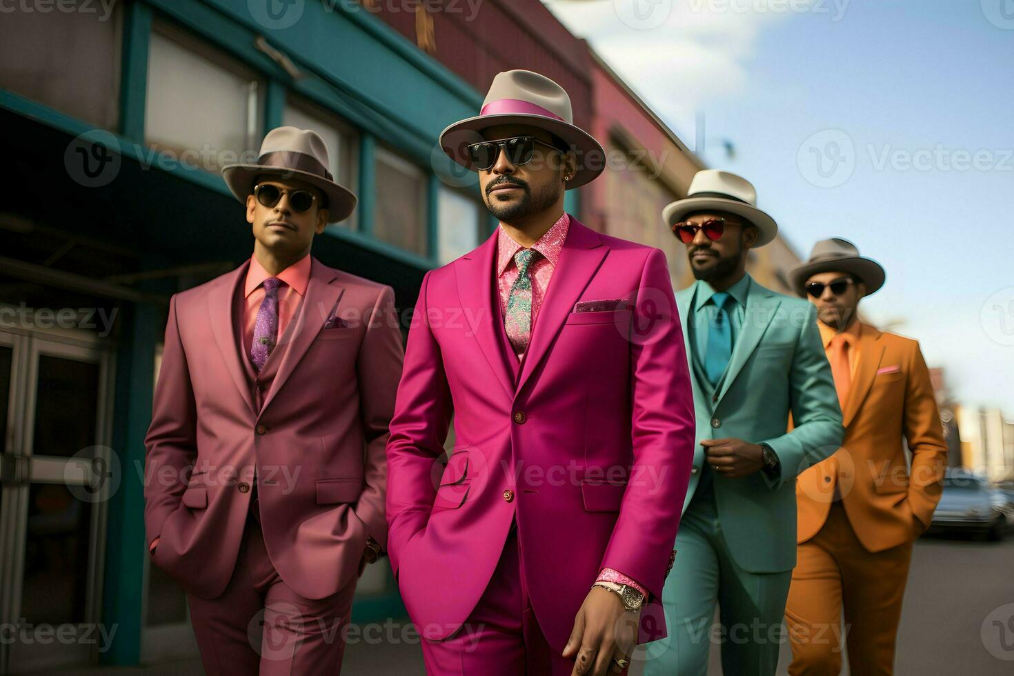 a group of men wear colorful suit AI Generative photo