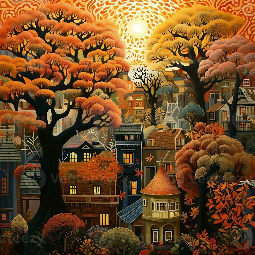autumn city landscape view ai generative photo