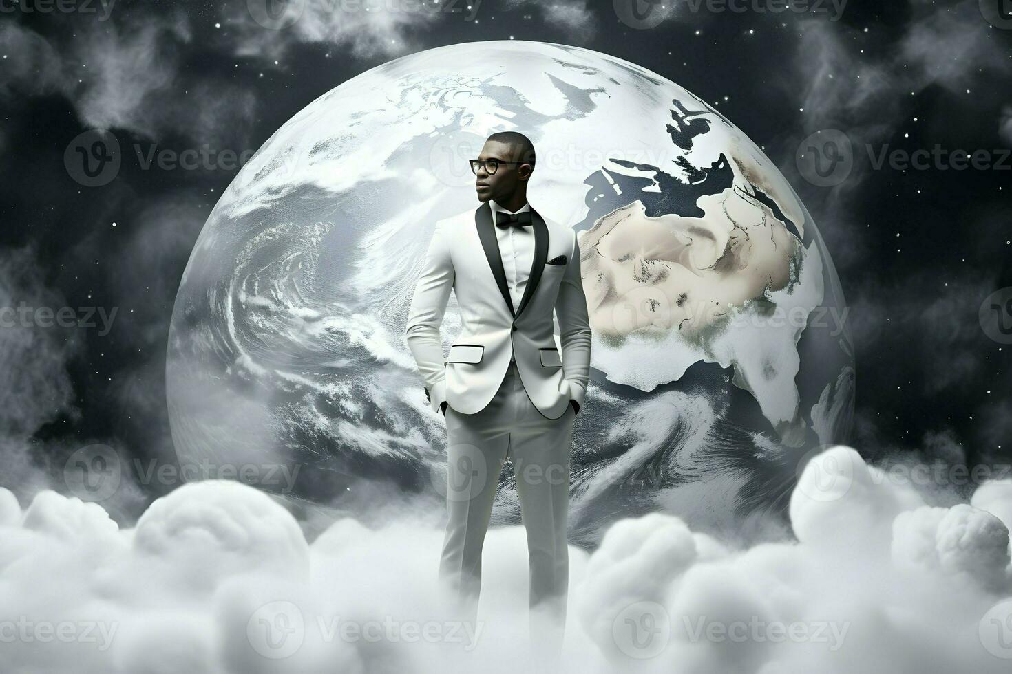 black man in white suit AI Generative photo