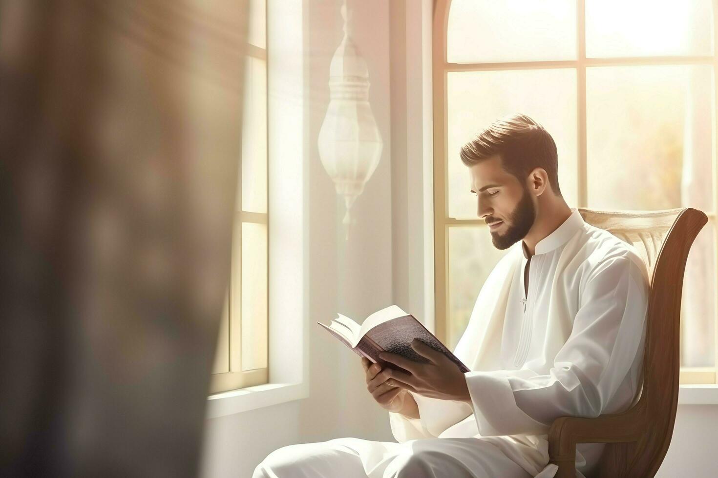 muslim man read a book ai generative photo