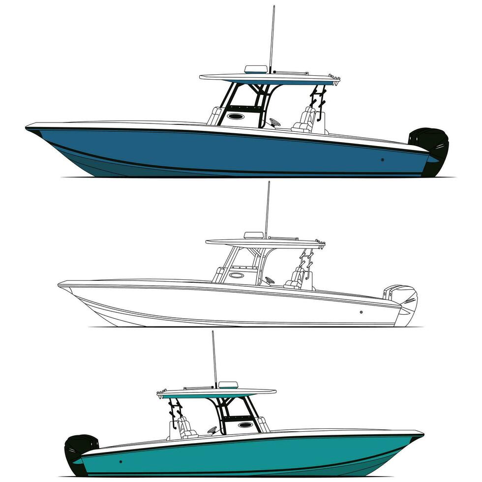lado ver pescar barco vector línea Arte ilustración y uno color