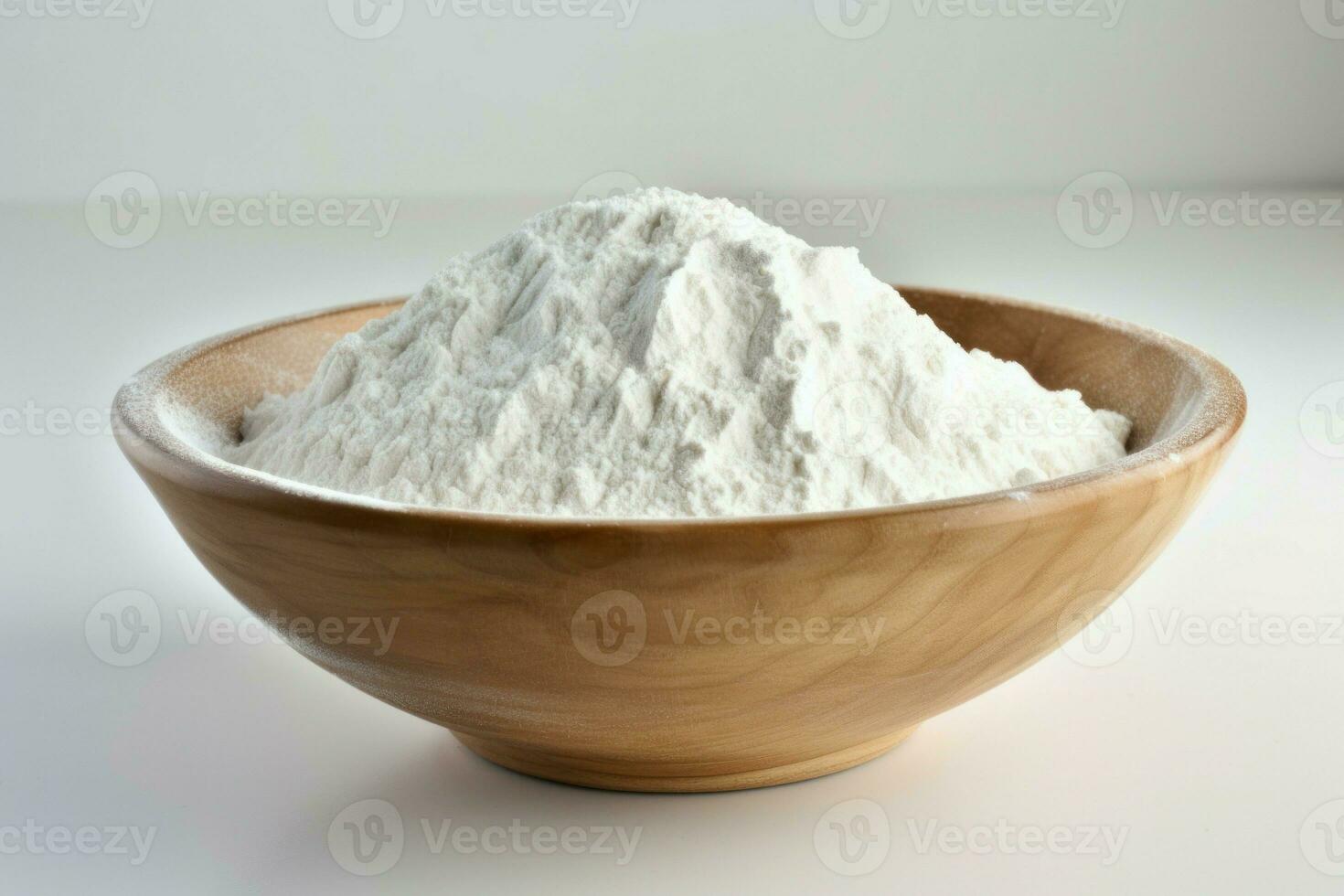 Full bowl with flour on white background. Generate Ai photo