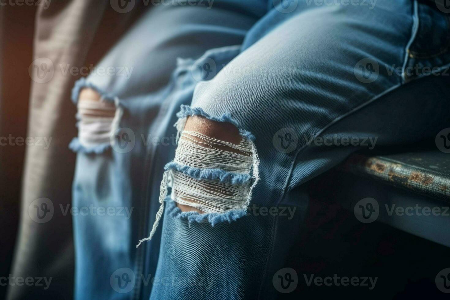 Jeans knee selected focus. Generate Ai photo