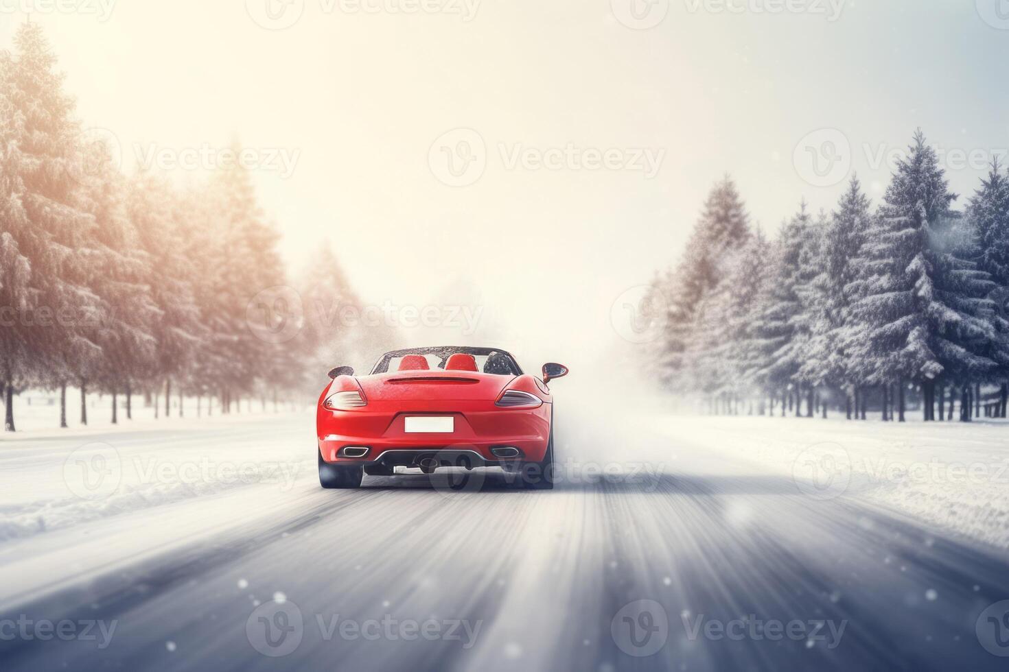 Red car winter. Generate ai photo