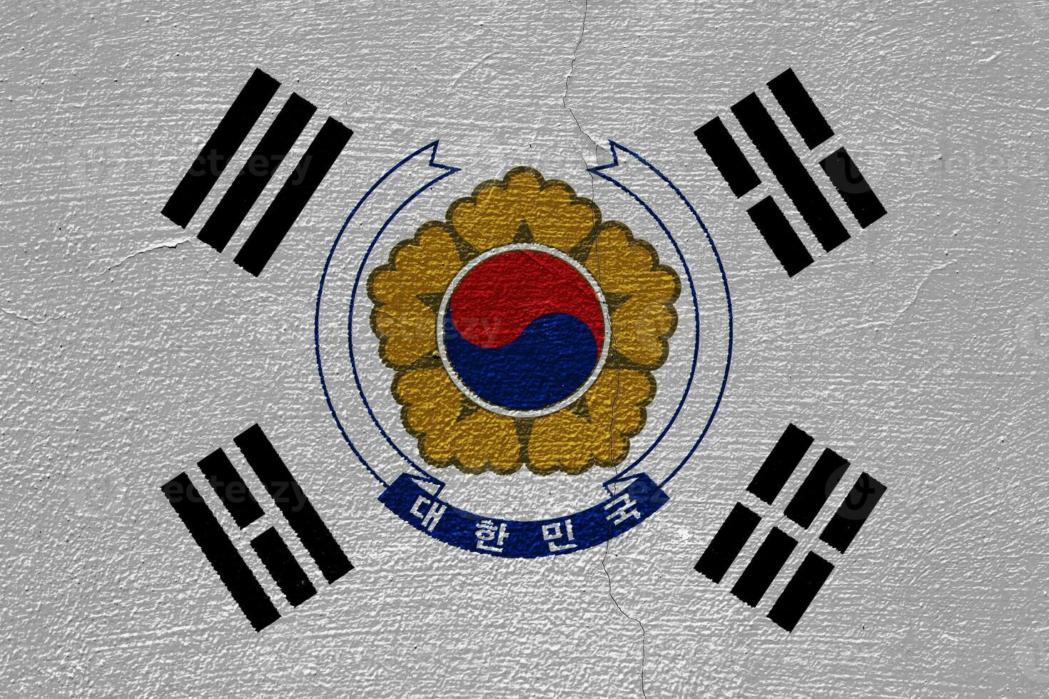 Flag and coat of arms of Republic of Korea on a textured background. Concept collage. photo
