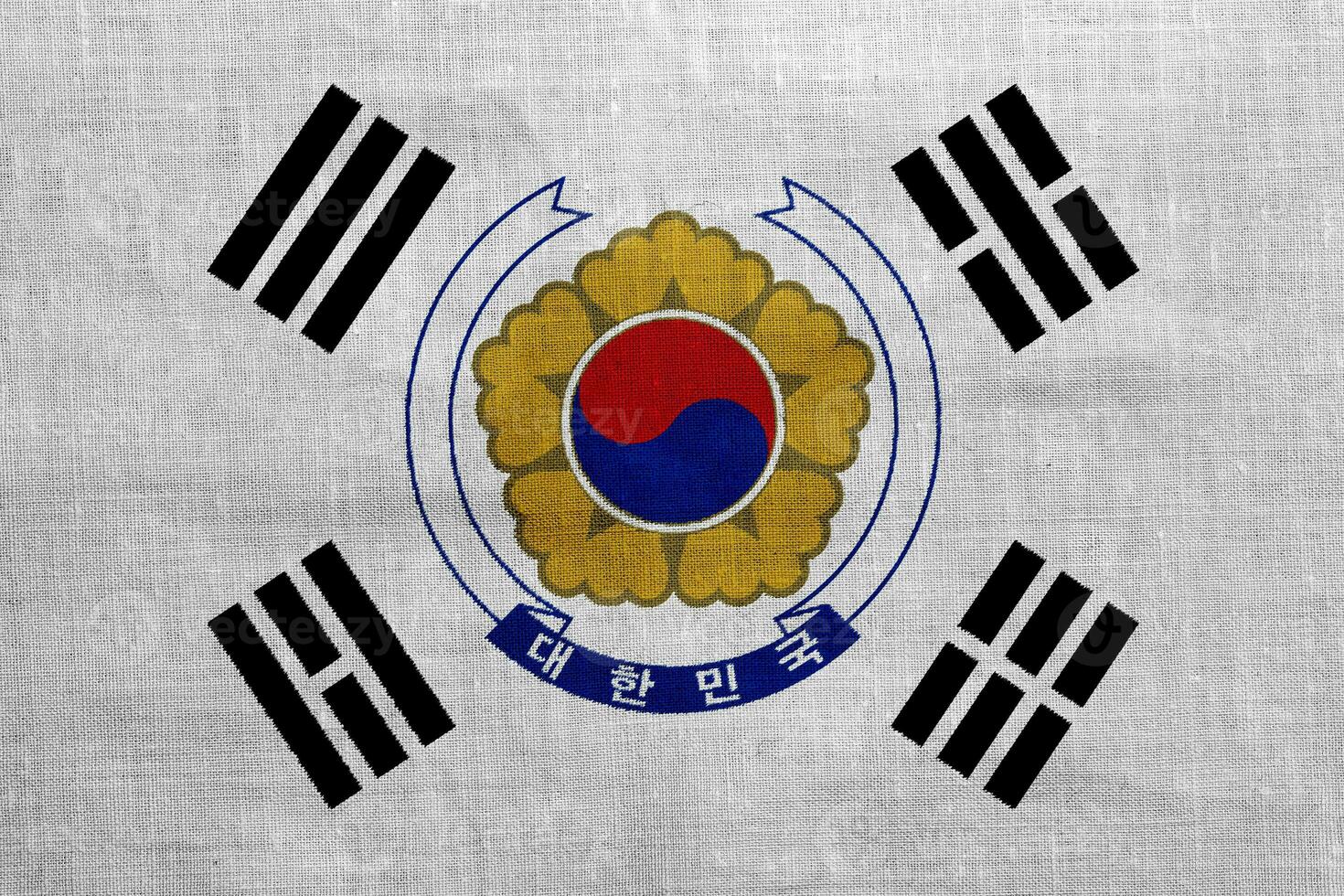 Flag and coat of arms of Republic of Korea on a textured background. Concept collage. photo