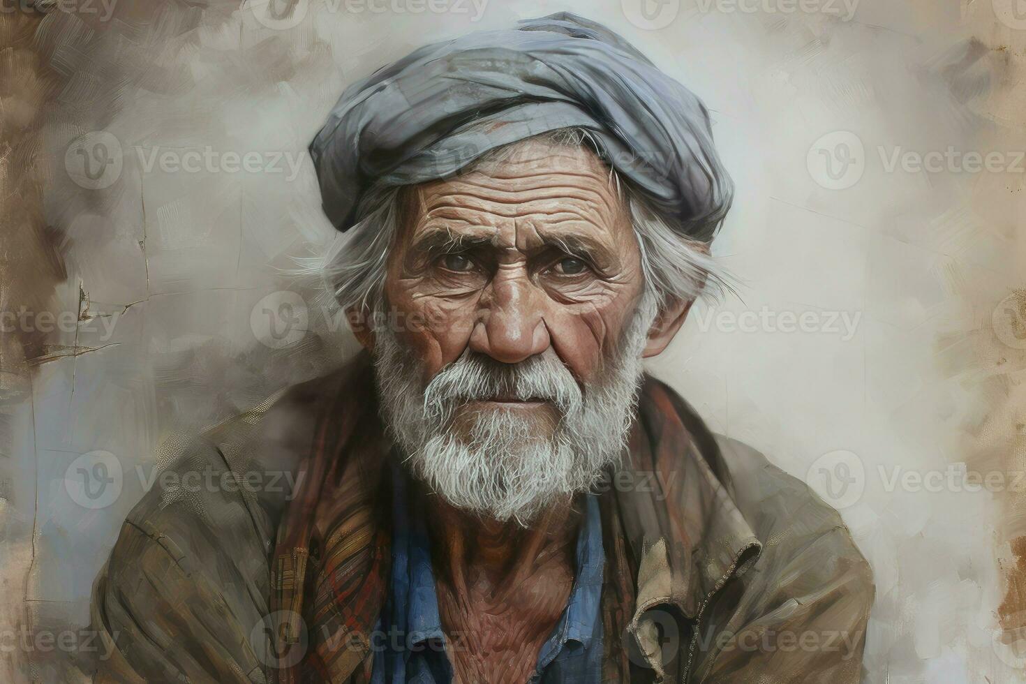 Vibrant Canvas unfinished paint old man. Generate Ai photo