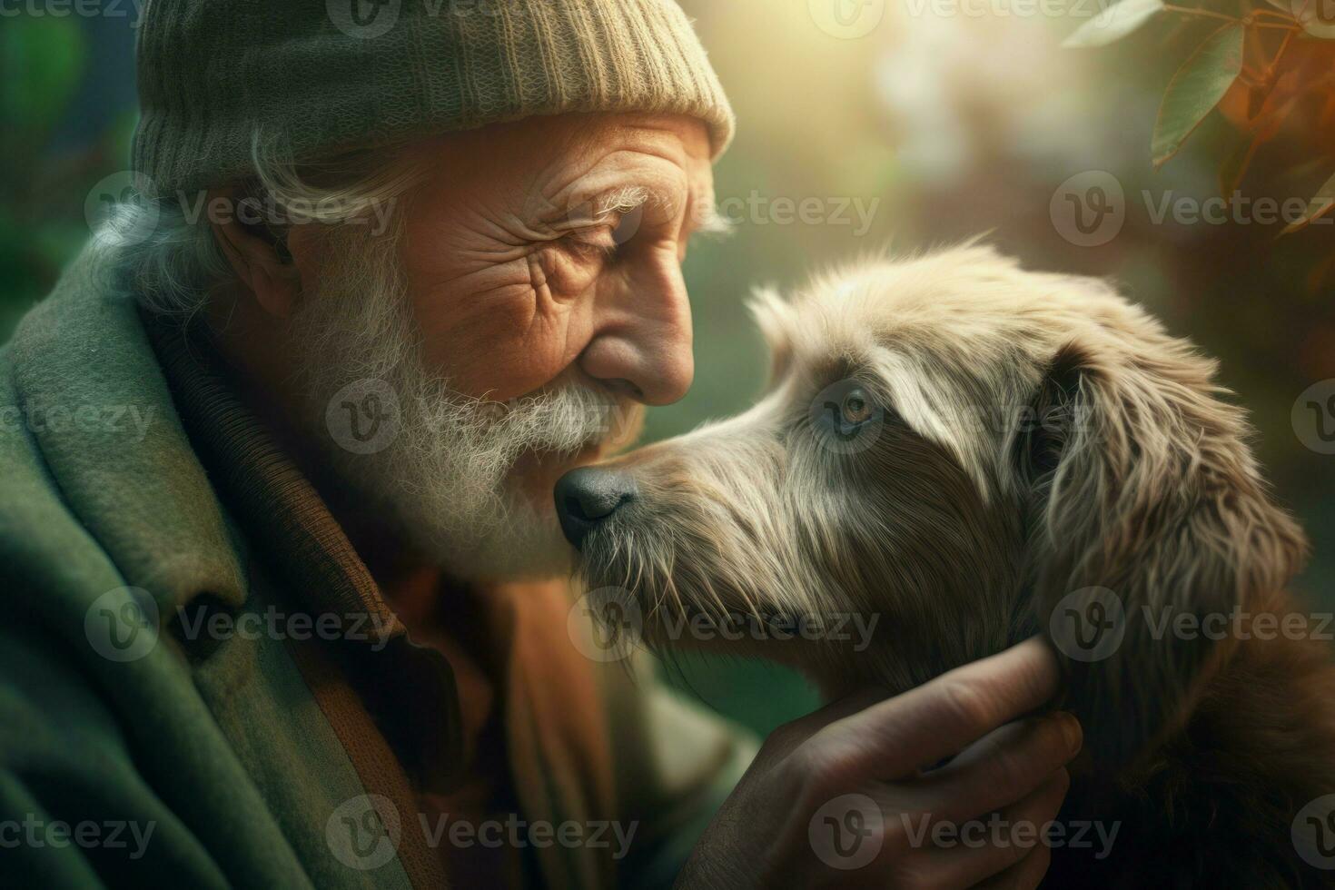 Old man with his beloved pet. Generate ai photo