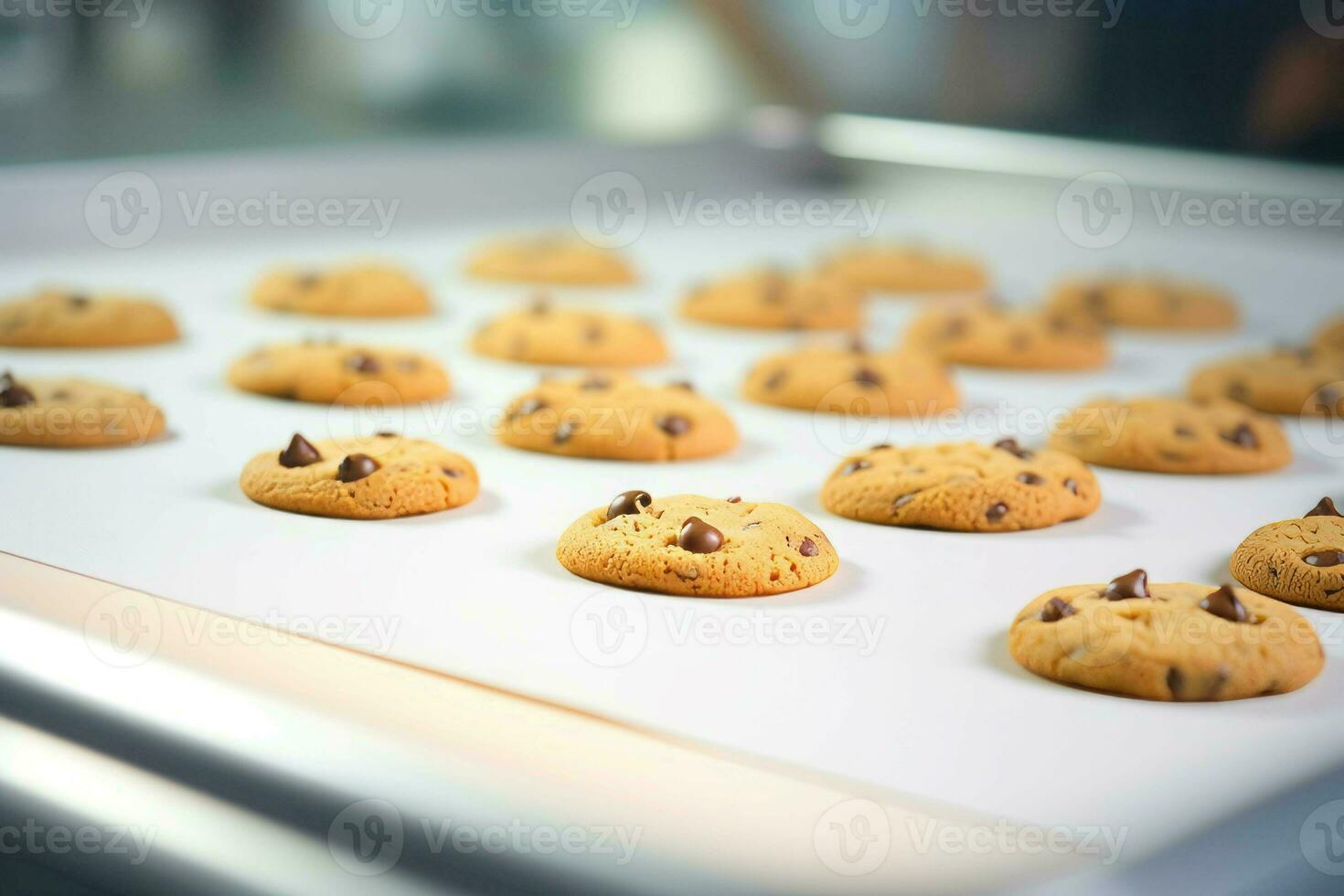 Chocolate cookies production bakery line factory. Generate Ai photo